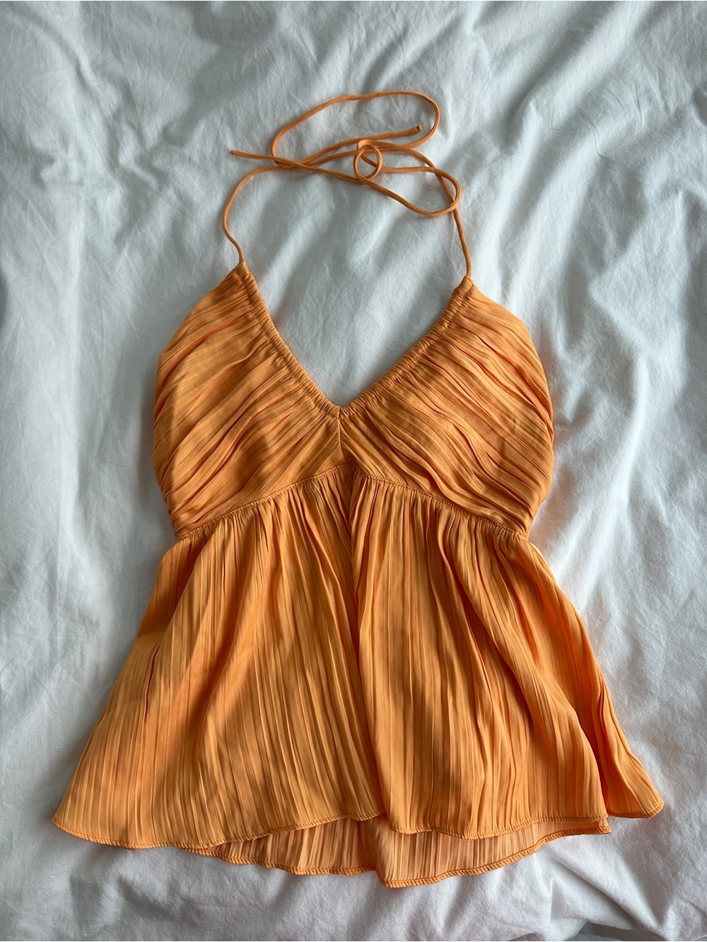 Orange Pleated Halter Women's Top